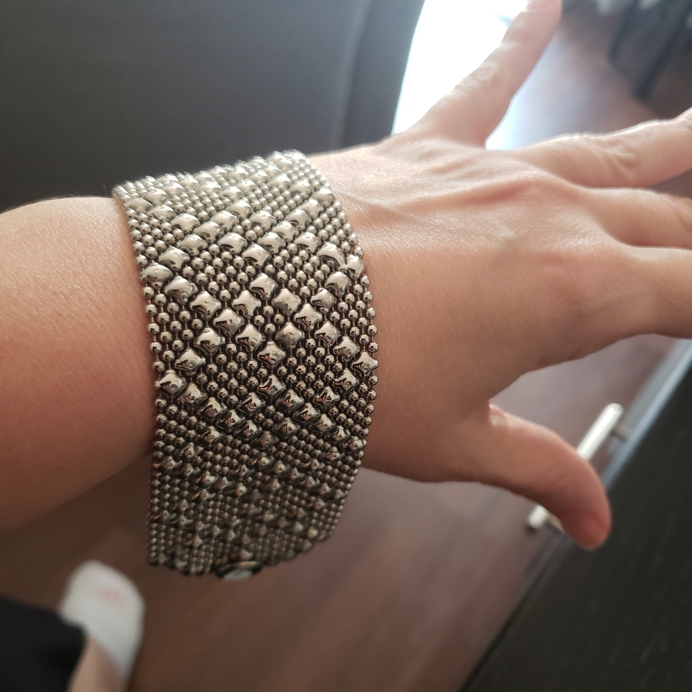 Liquid Metal Silver Bracelet wide ball chain cuff